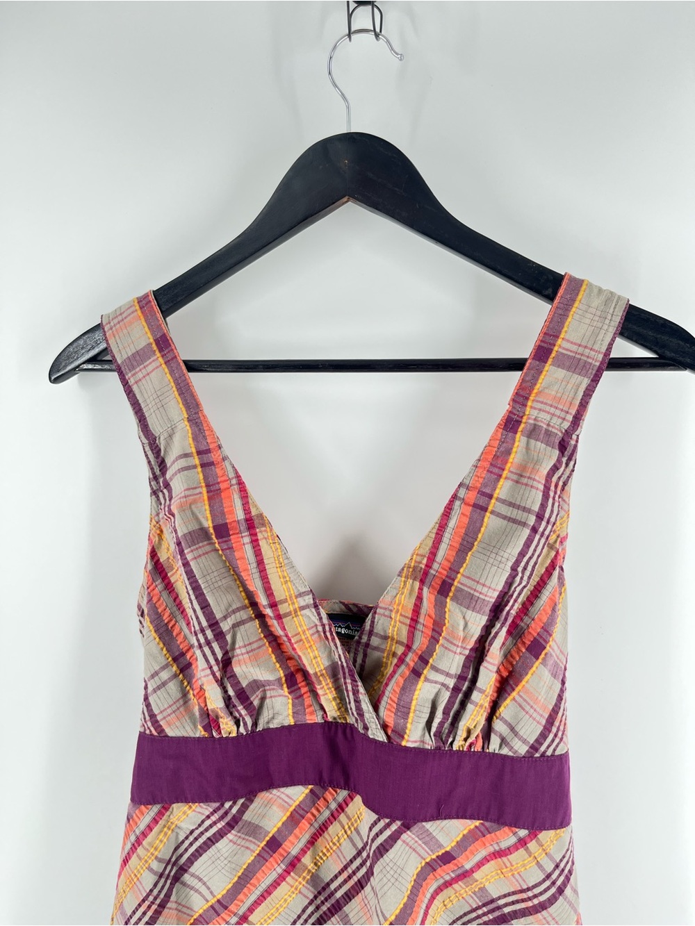 Patagonia Plaid Dress Size 10 Organic Cotton Empire Waist Sleeveless Purple - Picture 11 of 11